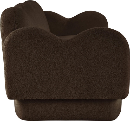 Sofa with Soft Brown Faux Shearling Teddy Fabric, Curvy Back & Base, 82" W x 34" D x 30" H, Brown
