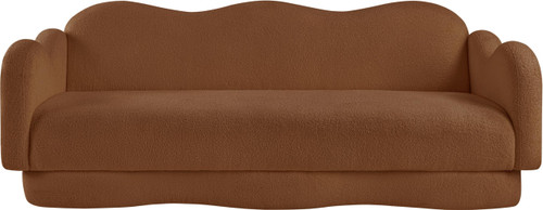 Sofa with Soft Saddle Faux Shearling Teddy Fabric, Curvy Back & Base, 82" W x 34" D x 30" H, Saddle