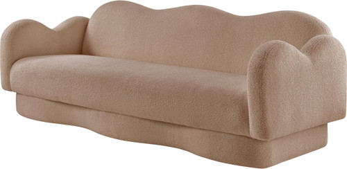 Sofa with Soft Beige Faux Shearling Teddy Fabric, Curvy Back & Base, 82" W x 34" D x 30" H, Beige