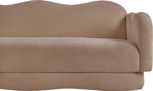 Sofa with Soft Beige Faux Shearling Teddy Fabric, Curvy Back & Base, 82" W x 34" D x 30" H, Beige