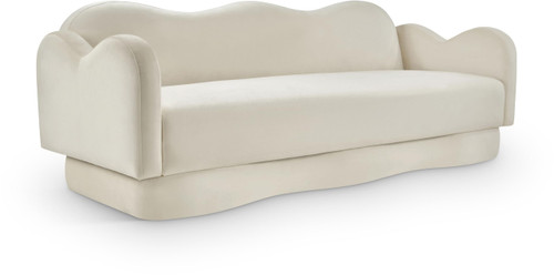 Sofa with Ultra Luxe Cream Velvet, Curvy Back & Base, Solid Wood Frame, 82" W x 34" D x 30" H, Cream