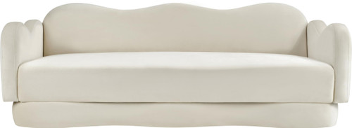 Sofa with Ultra Luxe Cream Velvet, Curvy Back & Base, Solid Wood Frame, 82" W x 34" D x 30" H, Cream