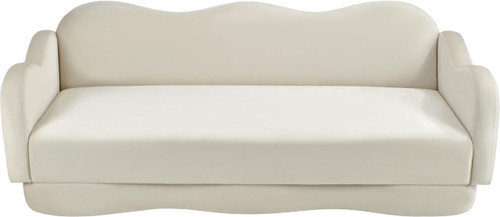 Sofa with Ultra Luxe Cream Velvet, Curvy Back & Base, Solid Wood Frame, 82" W x 34" D x 30" H, Cream