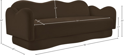Sofa with Ultra Luxe Brown Velvet, Curvy Back & Base, Solid Wood Frame, 82" W x 34" D x 30" H, Brown