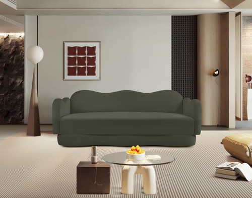 Sofa with Ultra Luxe Green Velvet, Curvy Back & Base, Solid Wood Frame, 82" W x 34" D x 30" H, Green