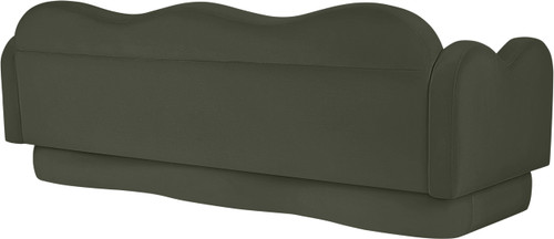 Sofa with Ultra Luxe Green Velvet, Curvy Back & Base, Solid Wood Frame, 82" W x 34" D x 30" H, Green