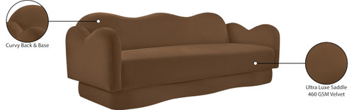 Sofa with Ultra Luxe Saddle Velvet, Curvy Back & Base, Solid Wood Frame, 82" W x 34" D x 30" H, Saddle