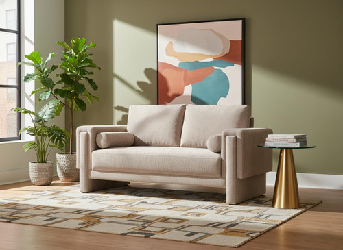 Loveseat with Rich Beige Chenille Fabric, Bolster Pillows Included, 65" W x 34" D x 34" H, Beige