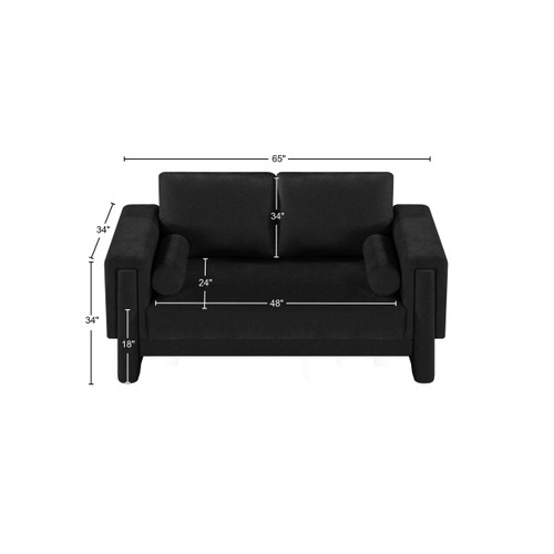 Loveseat with Rich Black Chenille Fabric, Bolster Pillows Included, 65" W x 34" D x 34" H, Black