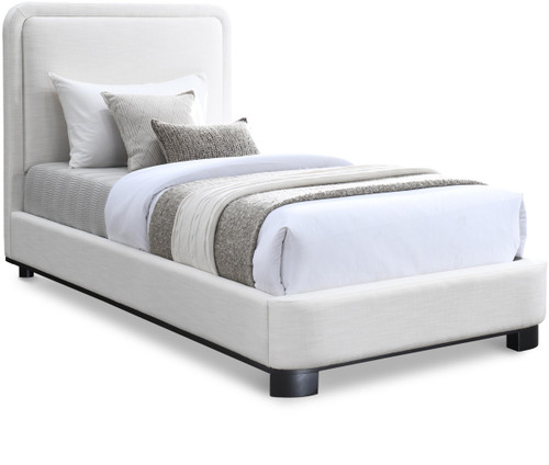 B1202Cream-T Nolita Collection Modern | Contemporary Twin Bed with Soft Cream Durable Linen Textured Fabric, Solid Wood Black Finish, 43" W x 83" D x 47.5" H, Cream, Twin
