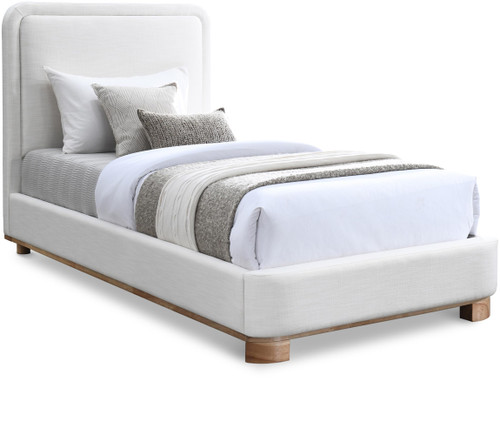B1201Cream-T Nolita Collection Modern | Contemporary Twin Bed with Soft Cream Durable Linen Textured Fabric, Solid Wood Natural Finish, 43" W x 83" D x 47.5" H, Cream, Twin