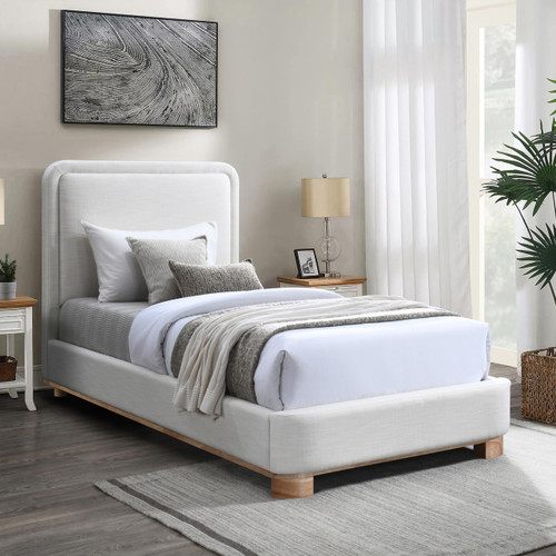 B1201Cream-T Nolita Collection Modern | Contemporary Twin Bed with Soft Cream Durable Linen Textured Fabric, Solid Wood Natural Finish, 43" W x 83" D x 47.5" H, Cream, Twin