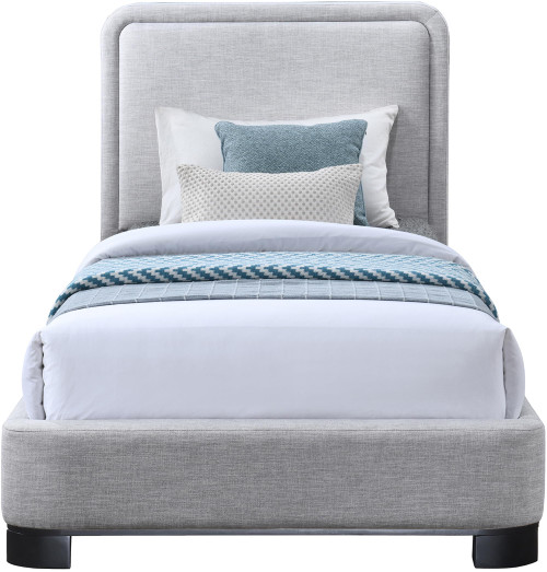 B1202Grey-T Nolita Collection Modern | Contemporary Twin Bed with Soft Light Grey Durable Linen Textured Fabric, Solid Wood Black Finish, 43" W x 83" D x 47.5" H, Grey, Twin