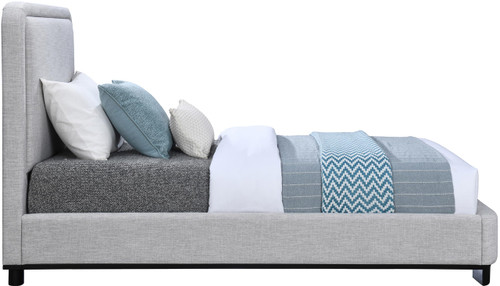 B1202Grey-T Nolita Collection Modern | Contemporary Twin Bed with Soft Light Grey Durable Linen Textured Fabric, Solid Wood Black Finish, 43" W x 83" D x 47.5" H, Grey, Twin