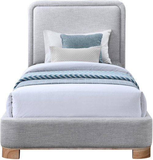 B1201Grey-T Nolita Collection Modern | Contemporary Twin Bed with Soft Light Grey Durable Linen Textured Fabric, Solid Wood Natural Finish, 43" W x 83" D x 47.5" H, Grey, Twin