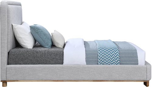 B1201Grey-T Nolita Collection Modern | Contemporary Twin Bed with Soft Light Grey Durable Linen Textured Fabric, Solid Wood Natural Finish, 43" W x 83" D x 47.5" H, Grey, Twin