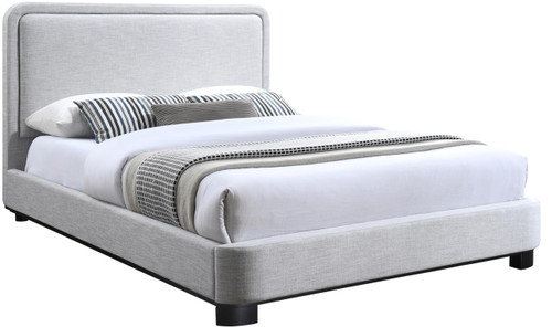 B1202Grey-F Nolita Collection Modern | Contemporary Full Bed with Soft Light Grey Durable Linen Textured Fabric, Solid Wood Black Finish, 59" W x 83" D x 47.5" H, Grey, Full