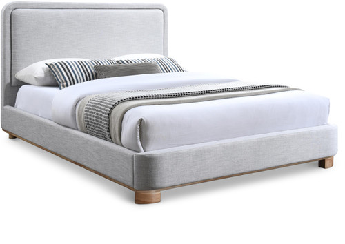 B1201Grey-F Nolita Collection Modern | Contemporary Full Bed with Soft Light Grey Durable Linen Textured Fabric, Solid Wood Natural Finish, 59" W x 83" D x 47.5" H, Grey, Full