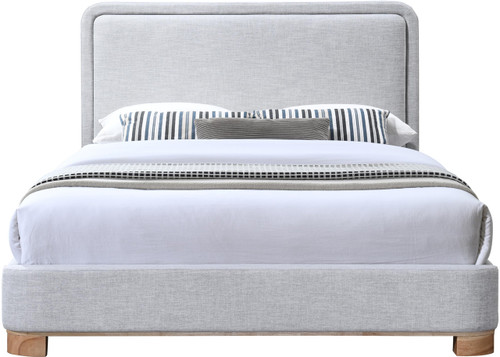 B1201Grey-F Nolita Collection Modern | Contemporary Full Bed with Soft Light Grey Durable Linen Textured Fabric, Solid Wood Natural Finish, 59" W x 83" D x 47.5" H, Grey, Full