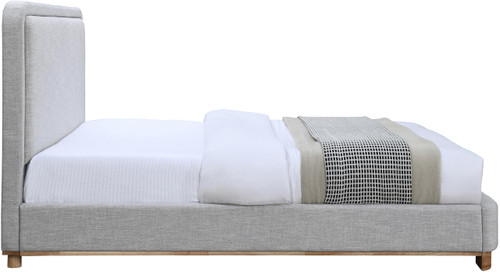 B1201Grey-F Nolita Collection Modern | Contemporary Full Bed with Soft Light Grey Durable Linen Textured Fabric, Solid Wood Natural Finish, 59" W x 83" D x 47.5" H, Grey, Full