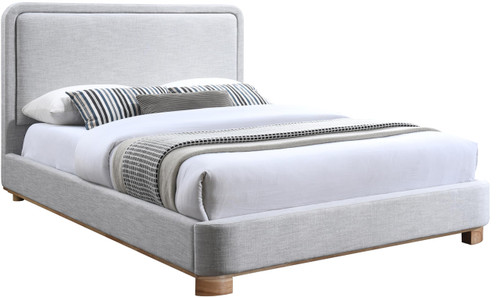 B1201Grey-F Nolita Collection Modern | Contemporary Full Bed with Soft Light Grey Durable Linen Textured Fabric, Solid Wood Natural Finish, 59" W x 83" D x 47.5" H, Grey, Full