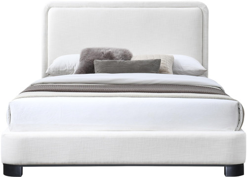 B1202Cream-F Nolita Collection Modern | Contemporary Full Bed with Soft Cream Durable Linen Textured Fabric, Solid Wood Black Finish, 59" W x 83" D x 47.5" H, Cream, Full