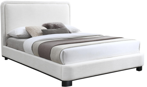 B1202Cream-F Nolita Collection Modern | Contemporary Full Bed with Soft Cream Durable Linen Textured Fabric, Solid Wood Black Finish, 59" W x 83" D x 47.5" H, Cream, Full