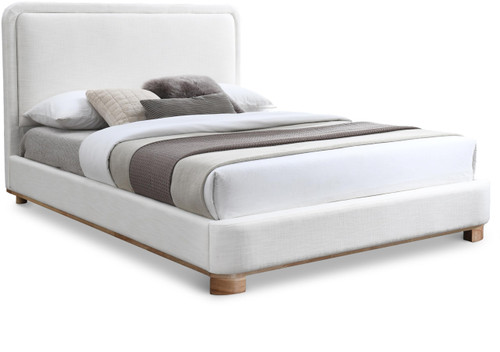 B1201Cream-Q Nolita Collection Modern | Contemporary Queen Bed with Soft Cream Durable Linen Textured Fabric, Solid Wood Natural Finish, 64.5" W x 87.5" D x 47.5" H, Cream, Queen