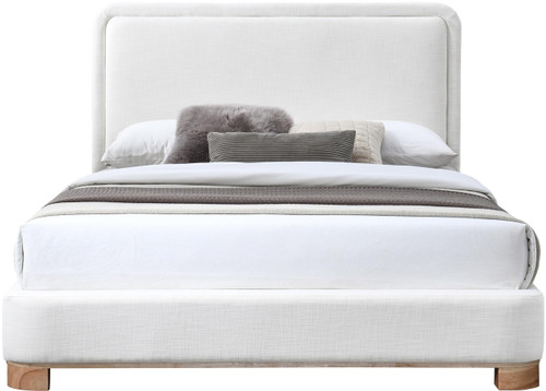 B1201Cream-Q Nolita Collection Modern | Contemporary Queen Bed with Soft Cream Durable Linen Textured Fabric, Solid Wood Natural Finish, 64.5" W x 87.5" D x 47.5" H, Cream, Queen
