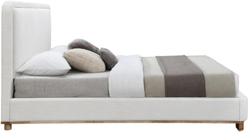 B1201Cream-Q Nolita Collection Modern | Contemporary Queen Bed with Soft Cream Durable Linen Textured Fabric, Solid Wood Natural Finish, 64.5" W x 87.5" D x 47.5" H, Cream, Queen