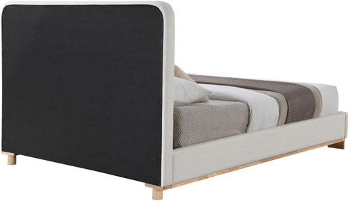 B1201Cream-Q Nolita Collection Modern | Contemporary Queen Bed with Soft Cream Durable Linen Textured Fabric, Solid Wood Natural Finish, 64.5" W x 87.5" D x 47.5" H, Cream, Queen