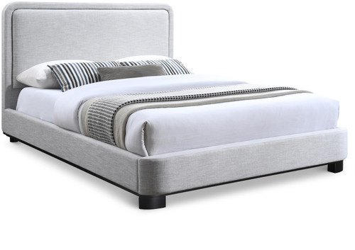 B1202Grey-Q Nolita Collection Modern | Contemporary Queen Bed with Soft Light Grey Durable Linen Textured Fabric, Solid Wood Black Finish, 64.5" W x 87.5" D x 47.5" H, Grey, Queen