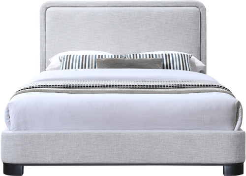 B1202Grey-K Nolita Collection Modern | Contemporary King Bed with Soft Light Grey Durable Linen Textured Fabric, Solid Wood Black Finish, 80.5" W x 87.5" D x 47.5" H, Grey, King