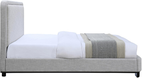 B1202Grey-K Nolita Collection Modern | Contemporary King Bed with Soft Light Grey Durable Linen Textured Fabric, Solid Wood Black Finish, 80.5" W x 87.5" D x 47.5" H, Grey, King