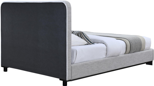 B1202Grey-K Nolita Collection Modern | Contemporary King Bed with Soft Light Grey Durable Linen Textured Fabric, Solid Wood Black Finish, 80.5" W x 87.5" D x 47.5" H, Grey, King