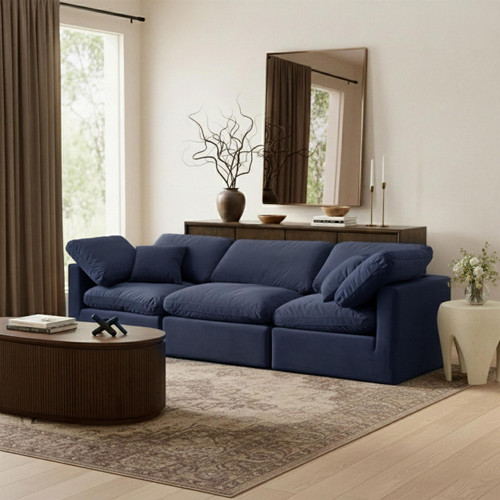 Modular Sofa with Soft Navy Durable Velvet, Down Feather Cushions, Modular, 105" W x 35" D x 32" H, Navy