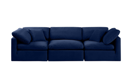 Modular Sofa with Soft Navy Durable Velvet, Down Feather Cushions, Modular, 105" W x 35" D x 32" H, Navy