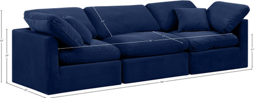 Modular Sofa with Soft Navy Durable Velvet, Down Feather Cushions, Modular, 105" W x 35" D x 32" H, Navy