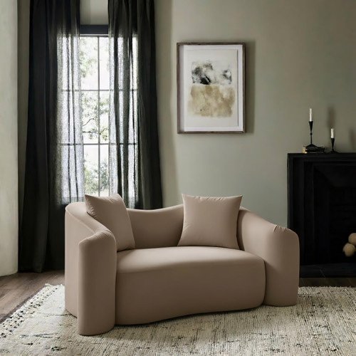 Loveseat with Ultra Luxe Taupe 460 GSM Velvet, Rich Curves, 70" W x 34.5" D x 31" H, Taupe