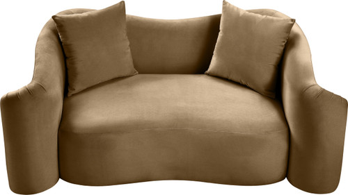 Loveseat with Ultra Luxe Beige 460 GSM Velvet, Rich Curves, 70" W x 34.5" D x 31" H, Beige