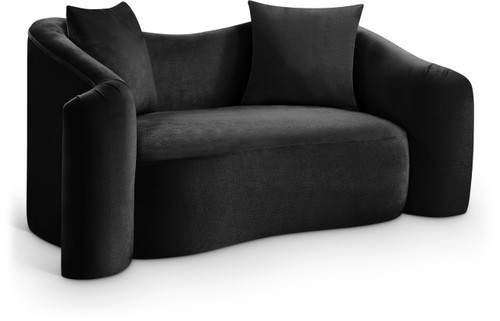 Loveseat with Ultra Luxe Black 460 GSM Velvet, Rich Curves, 70" W x 34.5" D x 31" H, Black