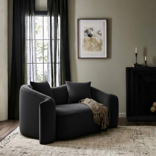 Loveseat with Ultra Luxe Black 460 GSM Velvet, Rich Curves, 70" W x 34.5" D x 31" H, Black
