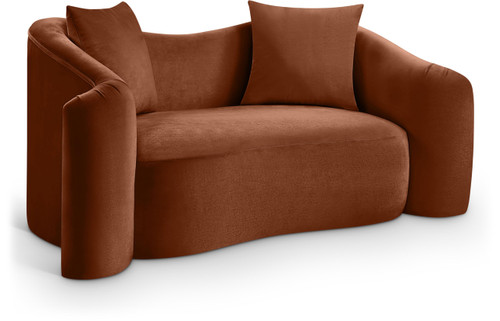 Loveseat with Ultra Luxe Cognac 460 GSM Velvet, Rich Curves, 70" W x 34.5" D x 31" H, Cognac