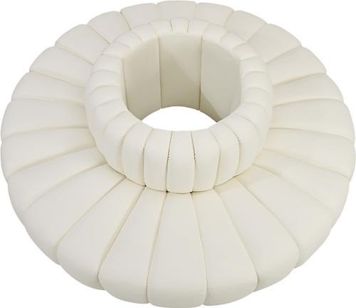 Modular Sofa with Soft Cream Vegan Leather, Deep Channel Tufting, Modular Design, 90" W x 90" D x 30" H, Cream