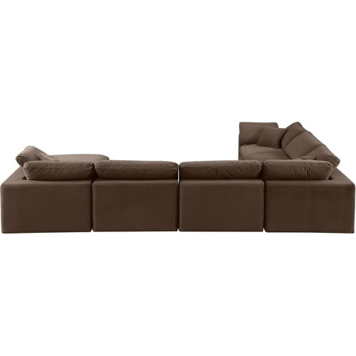 Upholstered Modular Sectional, Soft Brown Velvet, Down Feather Cushions, 158" W x 119" D x 34.5" H, Brown