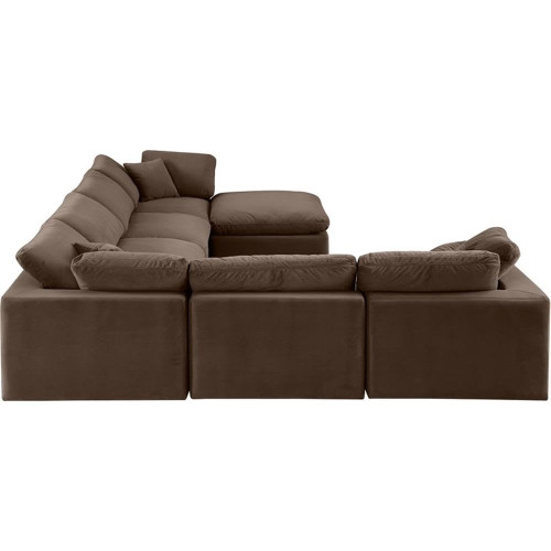 Upholstered Modular Sectional, Soft Brown Velvet, Down Feather Cushions, 158" W x 119" D x 34.5" H, Brown