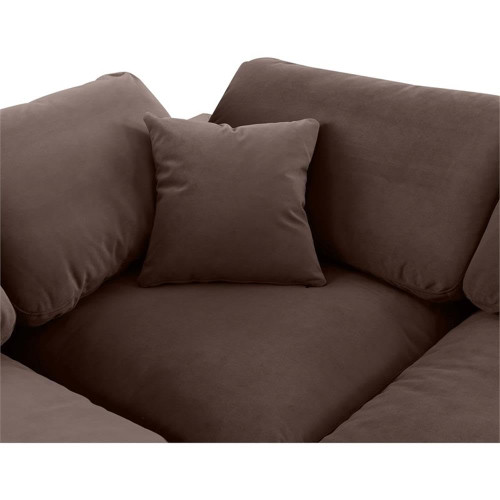 Upholstered Modular Sectional, Soft Brown Velvet, Down Feather Cushions, 158" W x 119" D x 34.5" H, Brown