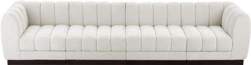 Modular Sofa with Soft Cream Chenille Cross Hatched Fabric, Solid Wood Espresso Base, 133" W x 34.5" D x 29" H, Cream