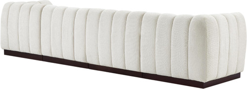 Modular Sofa with Soft Cream Chenille Cross Hatched Fabric, Solid Wood Espresso Base, 133" W x 34.5" D x 29" H, Cream