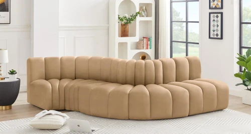 Modular Sofa with Soft Camel Velvet, Deep Channel Tufting, Modular Design, 122" W x 52" D x 30" H, Camel